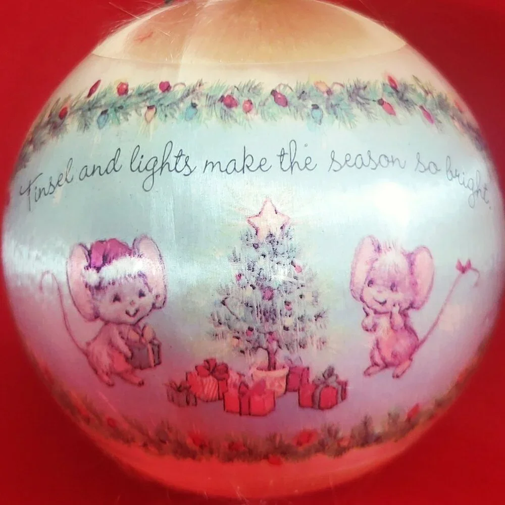 Vintage Hallmark Christmas Mouse Silk Ball Ornament 1977
